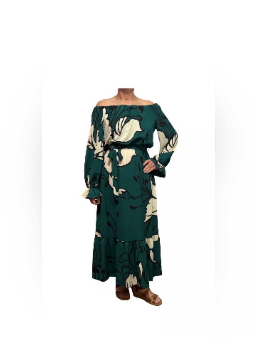Premier Amour Teal and White Floral Long-Sleeve Maxi Dress - NWT Size 10 - Picture 13 of 14